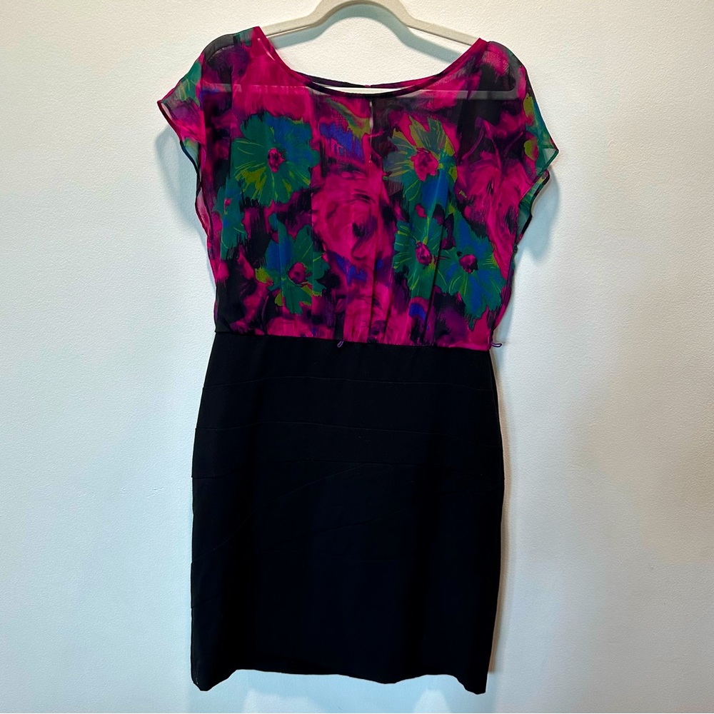 AB Studio Vibrant Sheer Floral Sleeveless Top Pencil Dress Women’s size 12